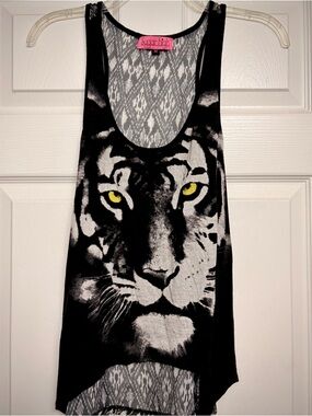 Sugarhigh by Nature Black Tiger Face Tank Top with Yellow Eyes